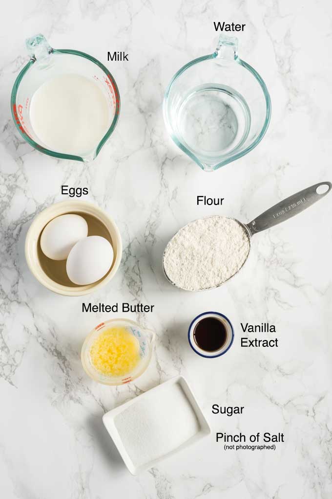 Ingredients to make homemade crepe batter.