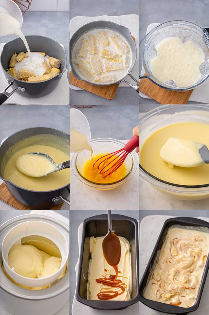 Step by step images on how to make sweet corn ice cream