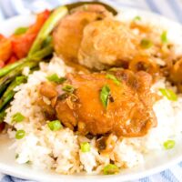 Saucy Filipino Chicken Adobo over steamed white rice
