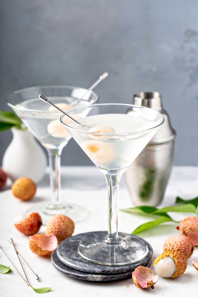 Two Lychee vodka martinis 