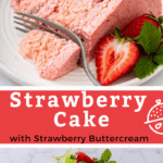 Pin image of strawberry cake with strawberry buttercream