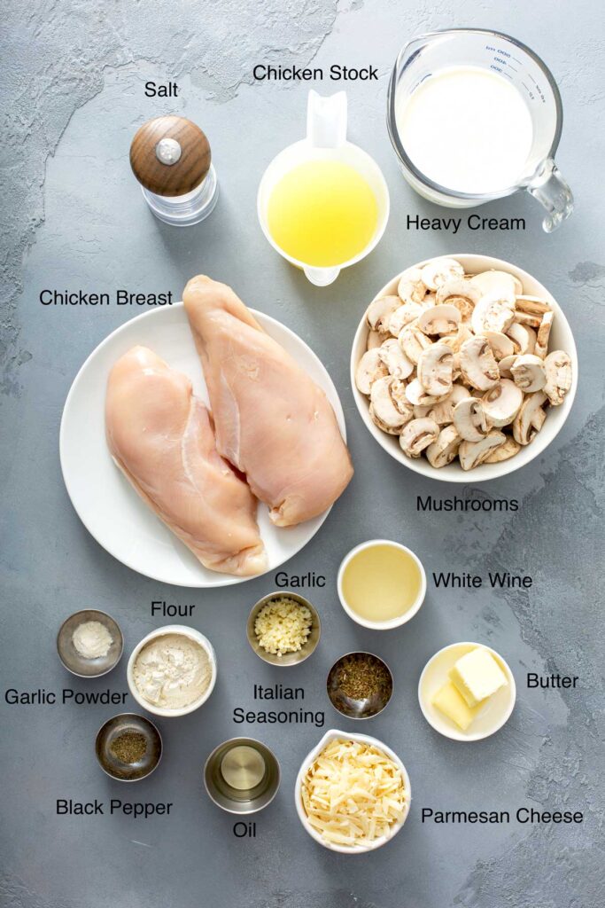 Ingredients to make Sautéed Chicken Breast in Mushroom Sauce 