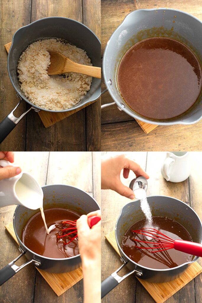 Step by step photos on how to make Bourbon Caramel sauce to drizzle over desserts