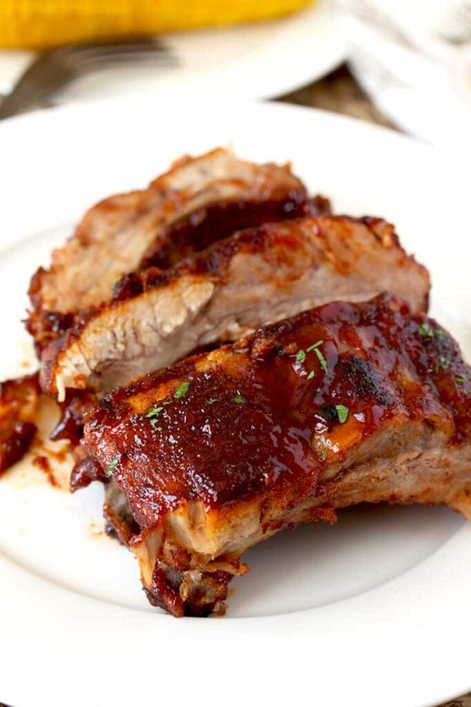 Instant Pot BBQ ribs on a plate