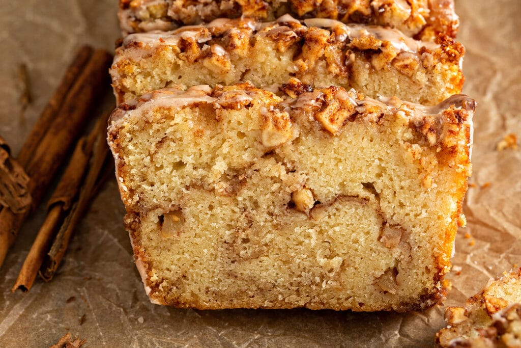 Slices of apple bread with cinnamon sugar