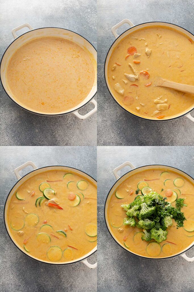 Step by step photos showing how to make Thai Red curry