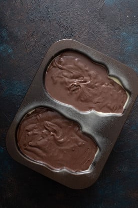 chocolate cake mix on a skull shaped pan