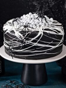 black velvet cake with marshmallow spiderweb