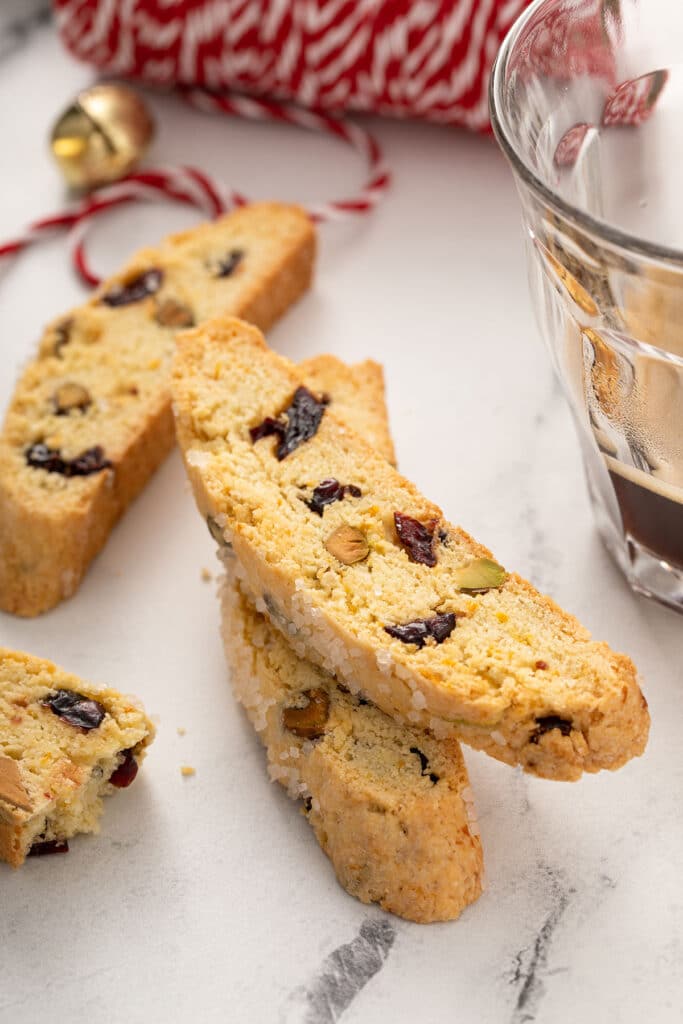 Biscotti on a plate served with coffee