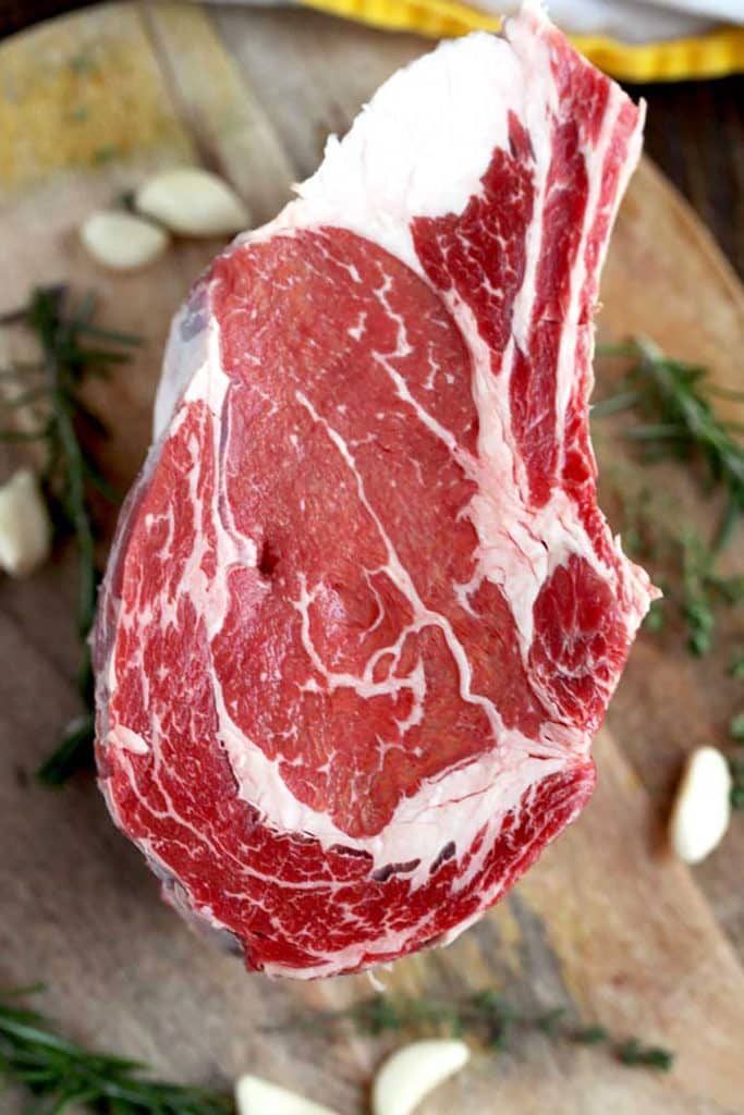 top view of a raw prime rib