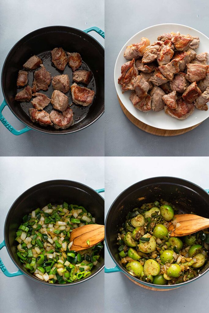 Step by step photos on how to make chile verde