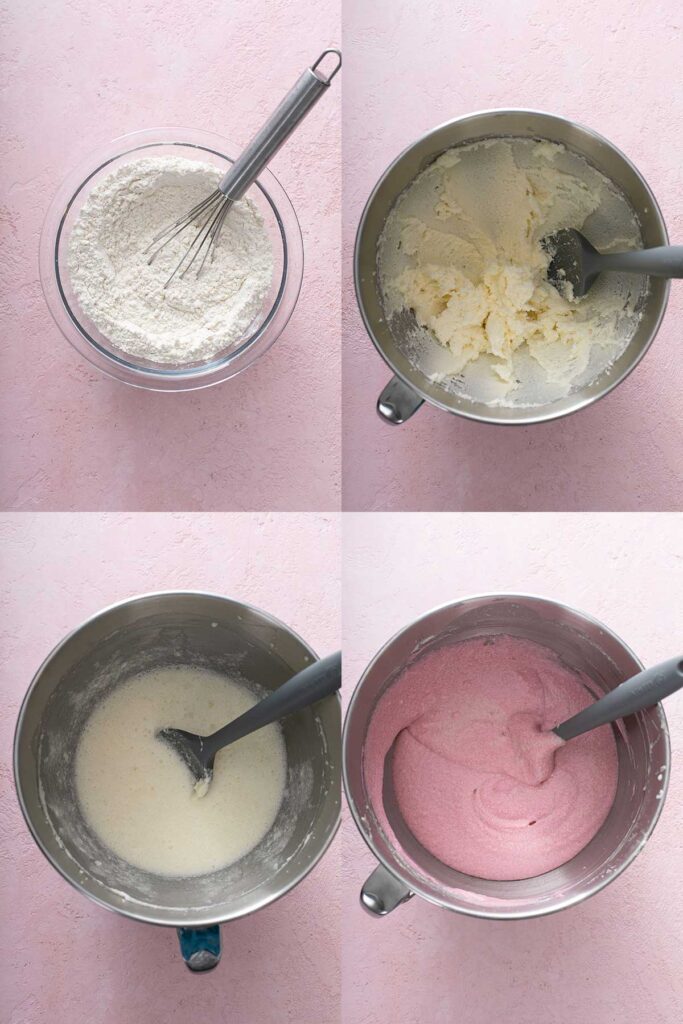 Step by step photos of how to make pink champagne cake from scratch at home