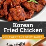 Pin image of Korean fried chicken with sweet and spicy sauce