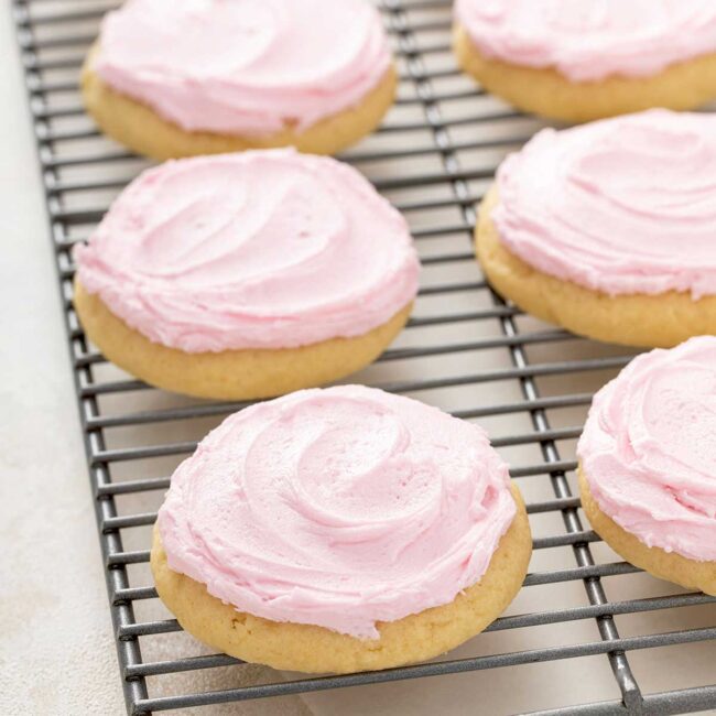 Soft sugar cookies with pink frosting
