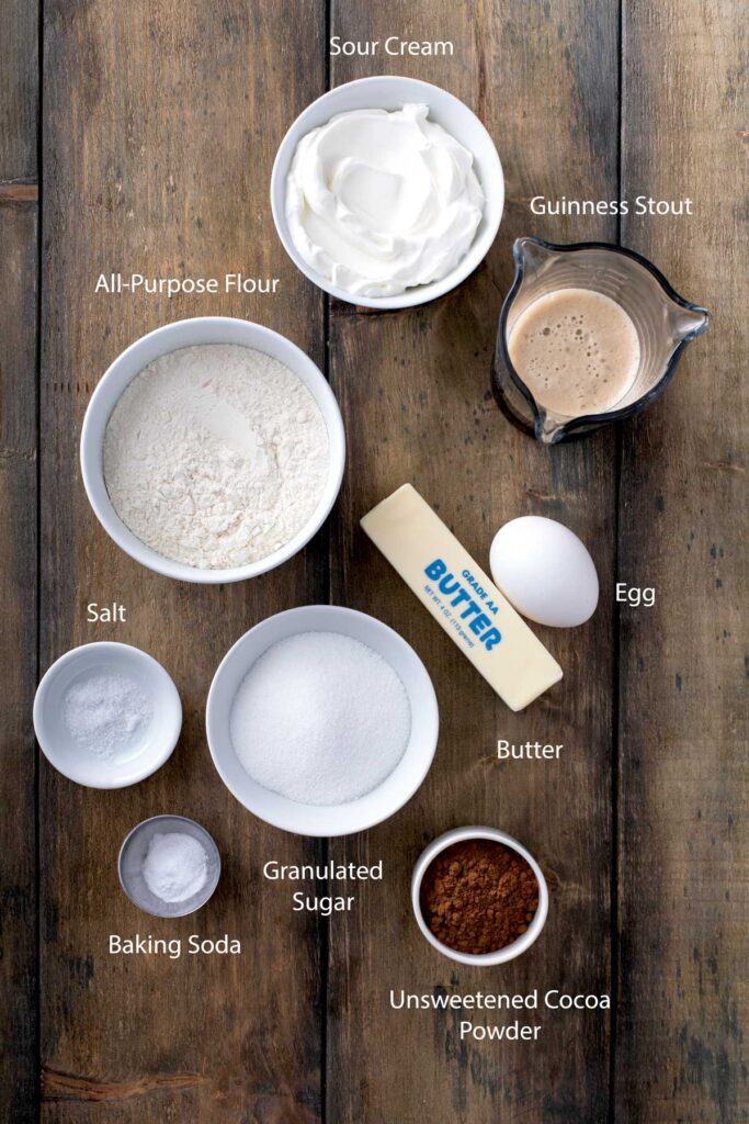 Ingredients to make a dozen chocolate Guinness cupcakes.