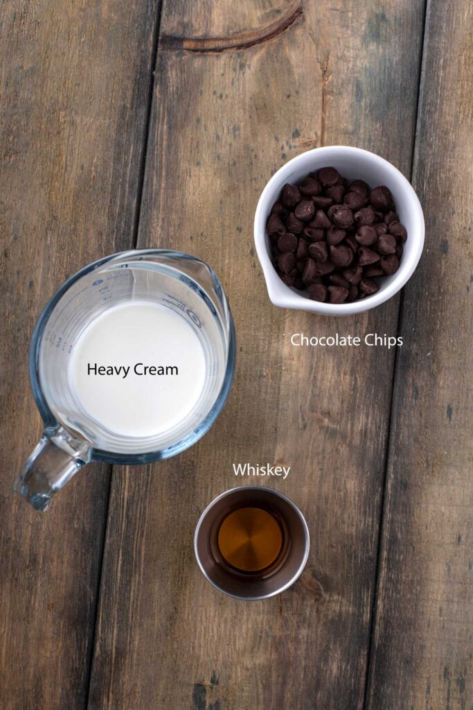 3 Ingredients to make whiskey chocolate ganache filling for cakes or cupcakes