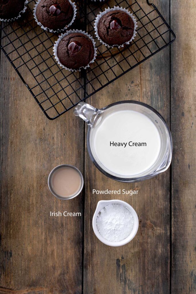 Ingredients to make Irish cream whipped cream frosting