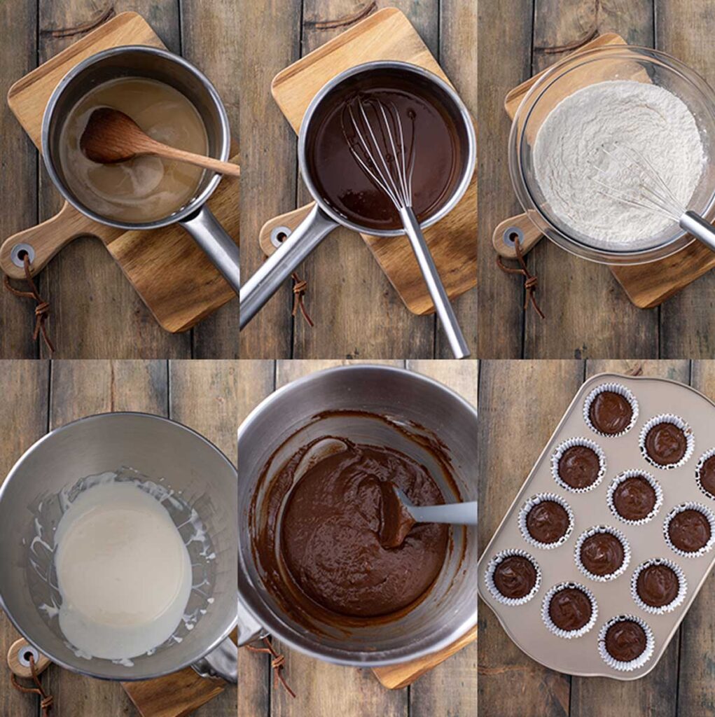 Step by step photos about how to make chocolate cupcakes with Irish stout