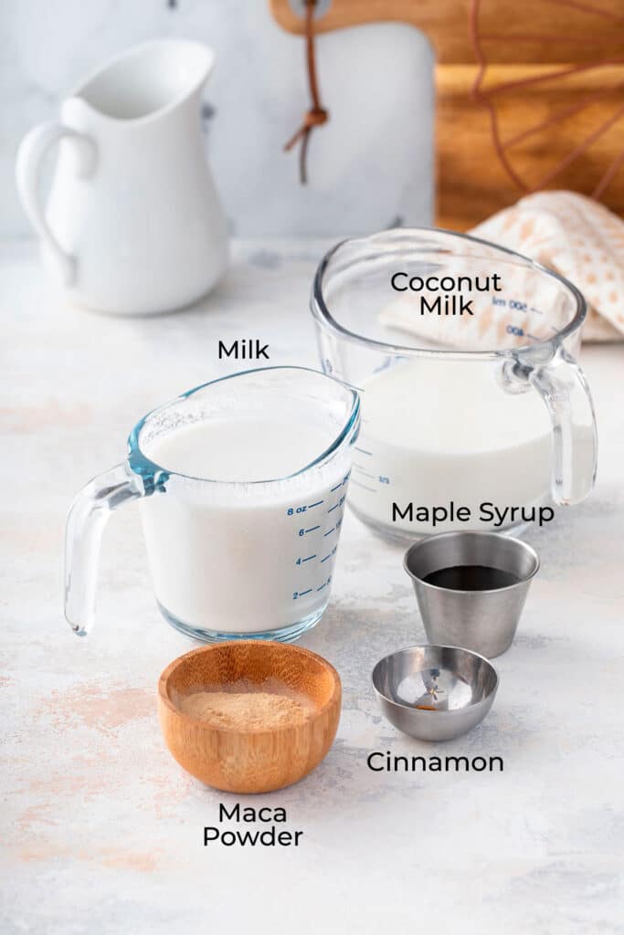 Ingredients needed to make maca latte
