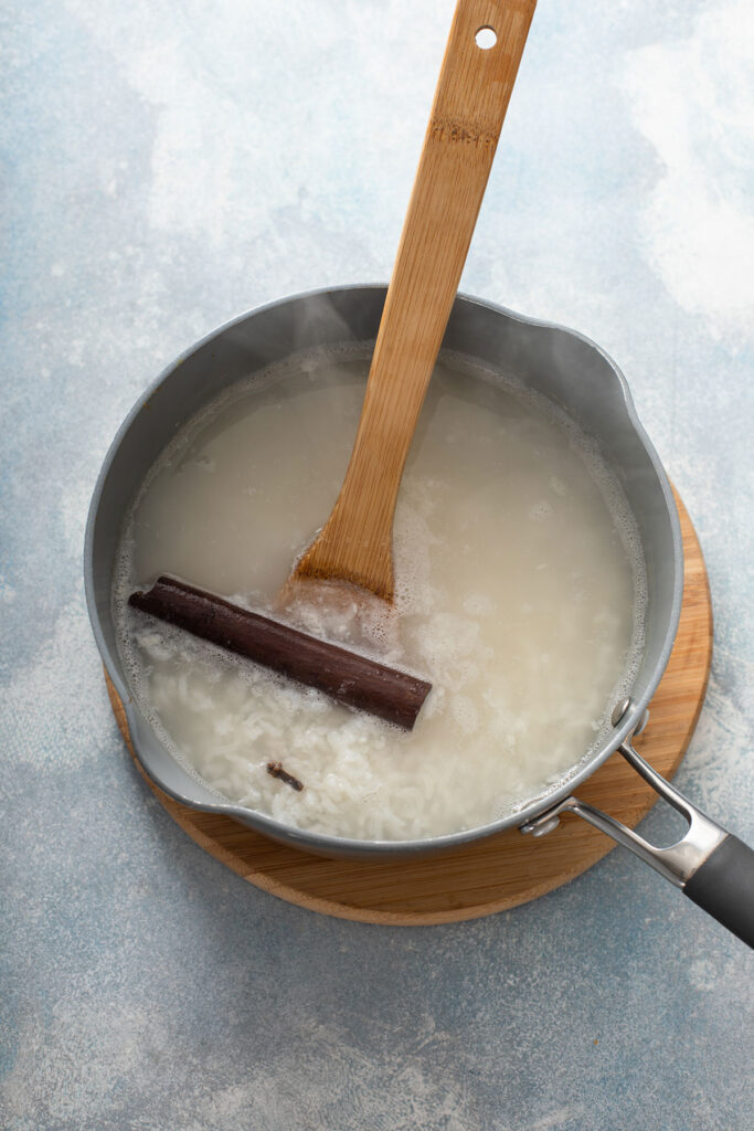 cooked rice in a pot