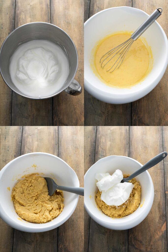 Photo collage of step by step photos on how to make almond cake