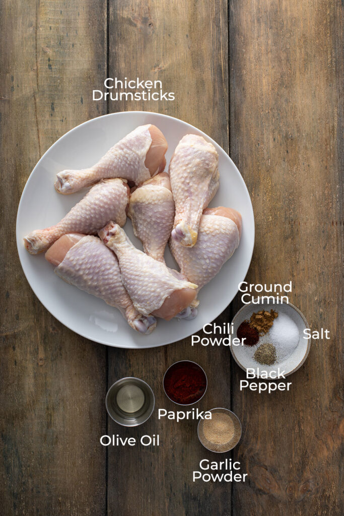 Ingredients to make oven roasted chicken legs with simple homemade seasoning mix
