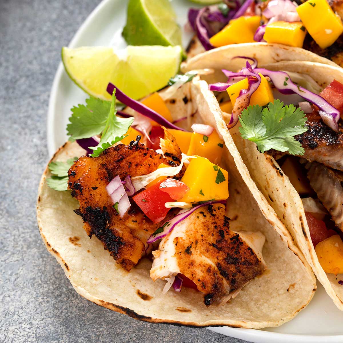 Blackened Fish Tacos with Mango Slaw - Lemon Blossoms