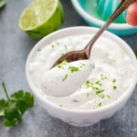 A small bowl filled with lime crema