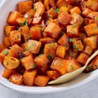 close up of roasted sweet potatoes