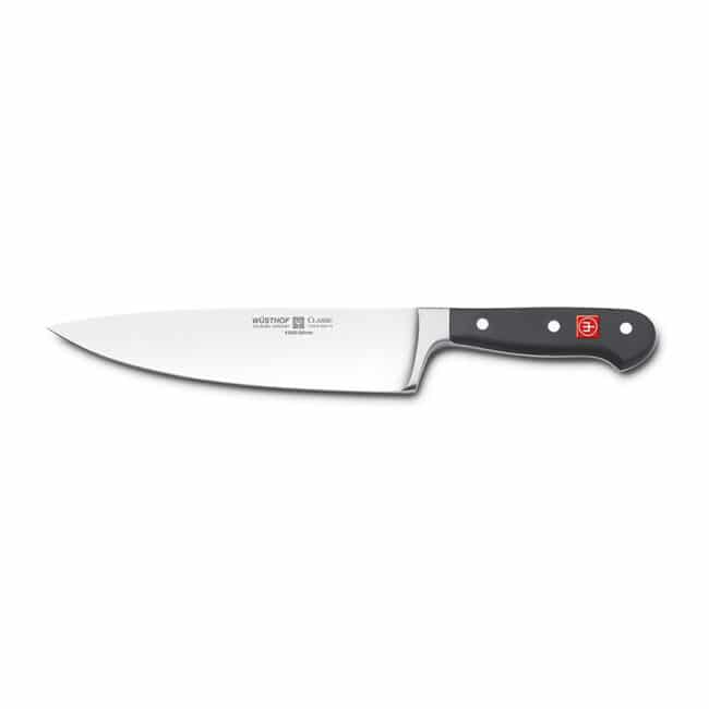 An 8 inch Wusthof chef knife with black handle