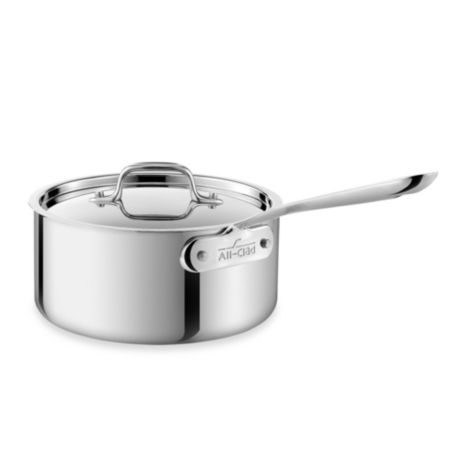 one stainless steel All Clad saucepan