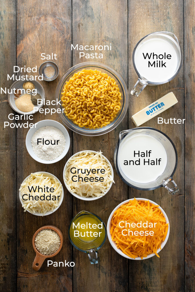 Ingredients to make macaroni and cheese