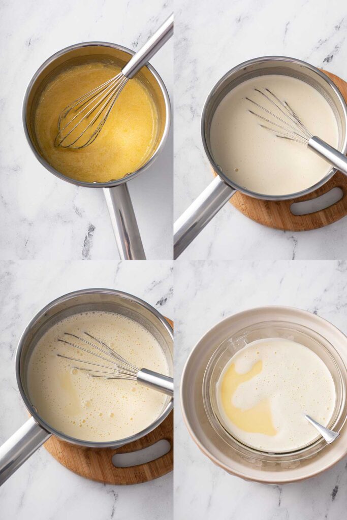 step by step photos of how to make  homemade fresh lemon ice cream base or custard