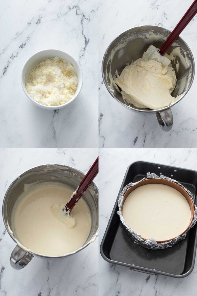 Step by step photos on how to make lemon cheesecake.
