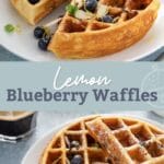 Pin image of lemon blueberry waffles