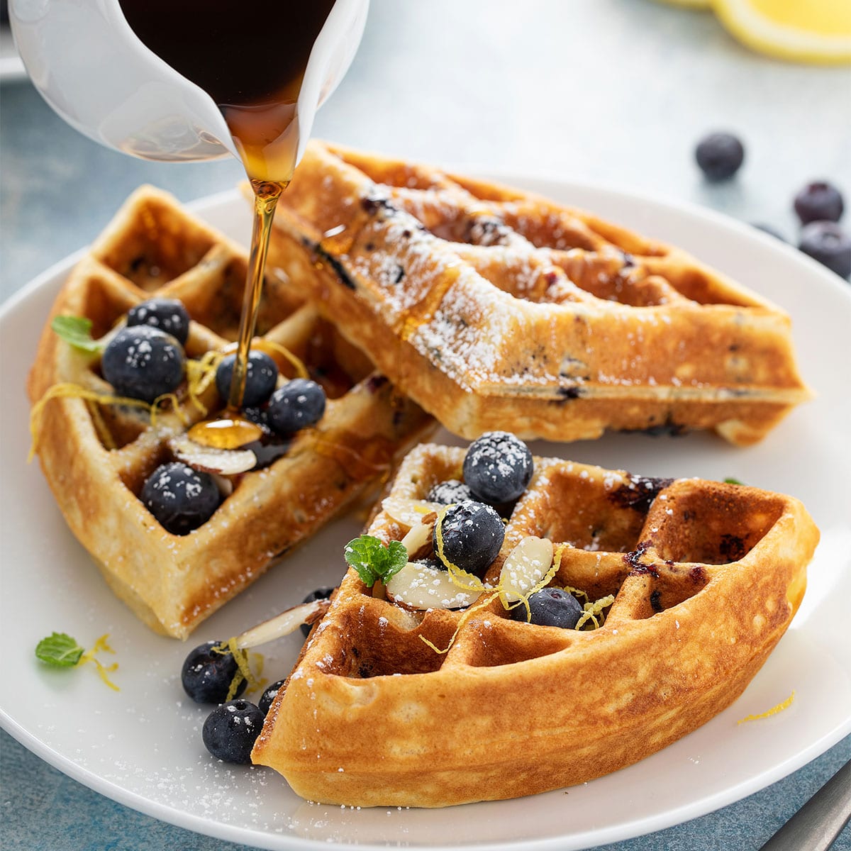 Crisp Fluffy Blueberry Waffles