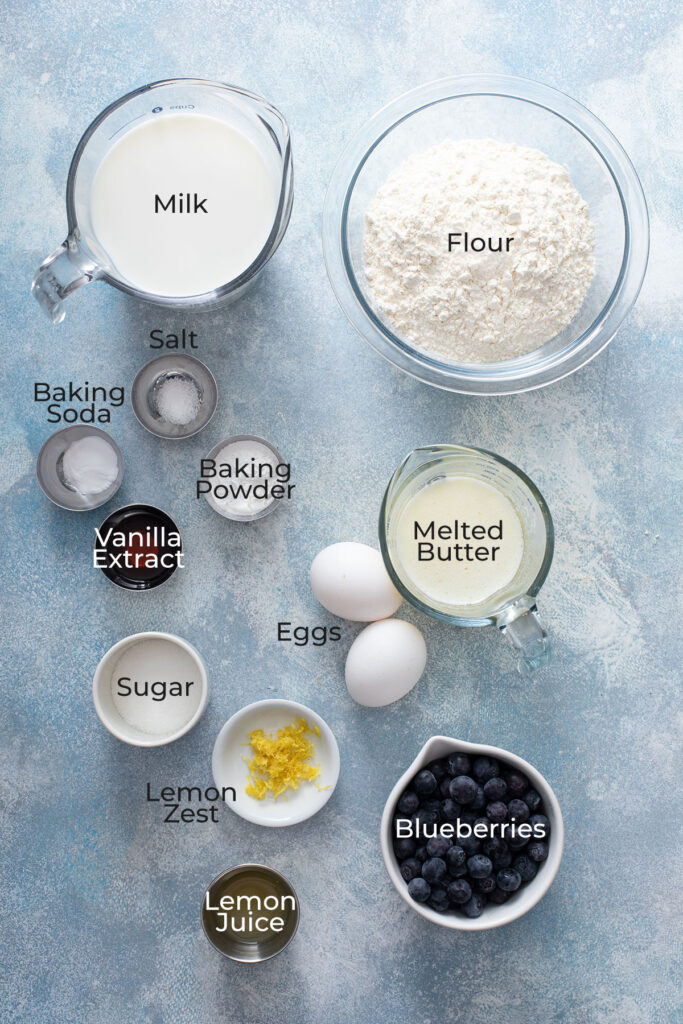 Ingredients to make homemade blueberry waffle recipes