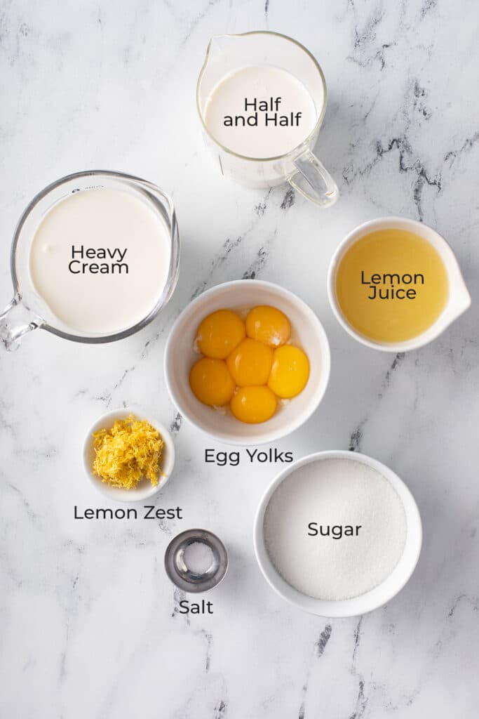 Ingredients to make fresh lemon ice cream