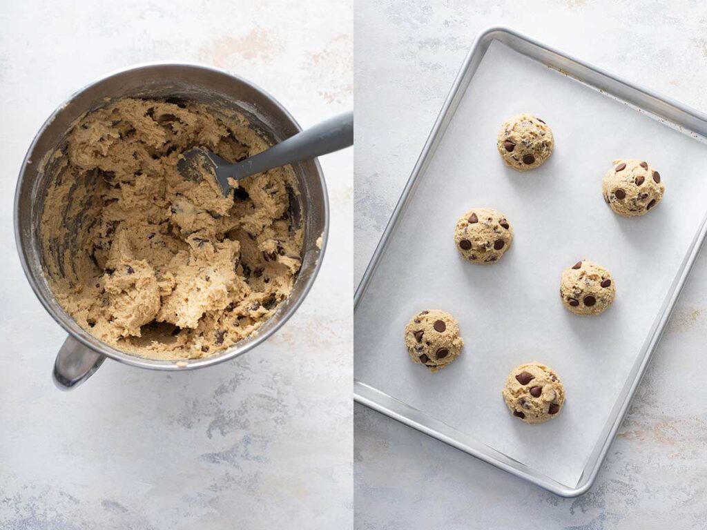 Step by step photos on how to make crumbl chocolate chip cookies