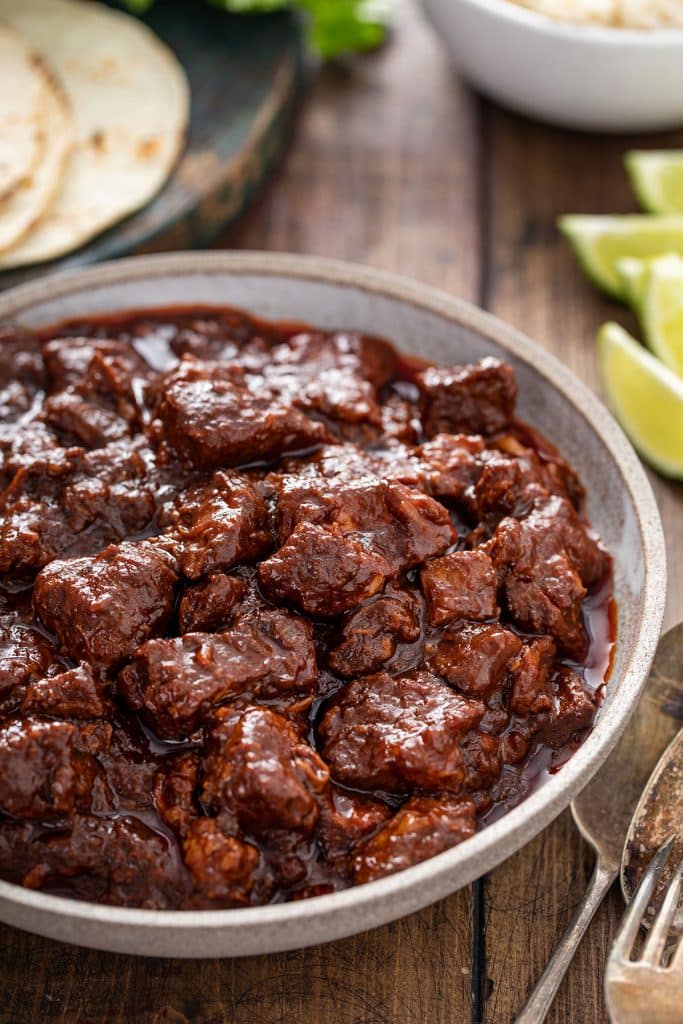 Carne adovada served in a bowl.