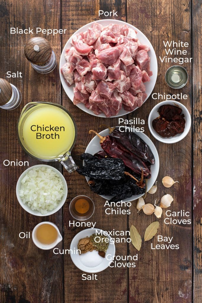 Ingredients for carne adovada.