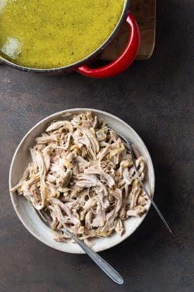 shredded chicken on a white plate