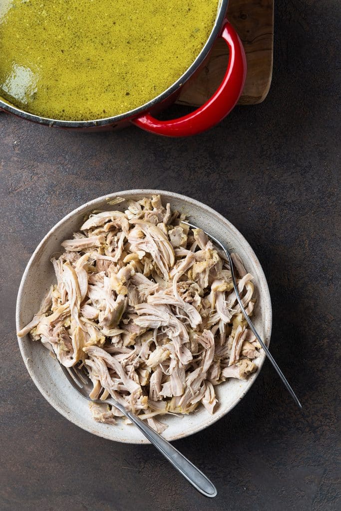 shredded chicken on a white plate