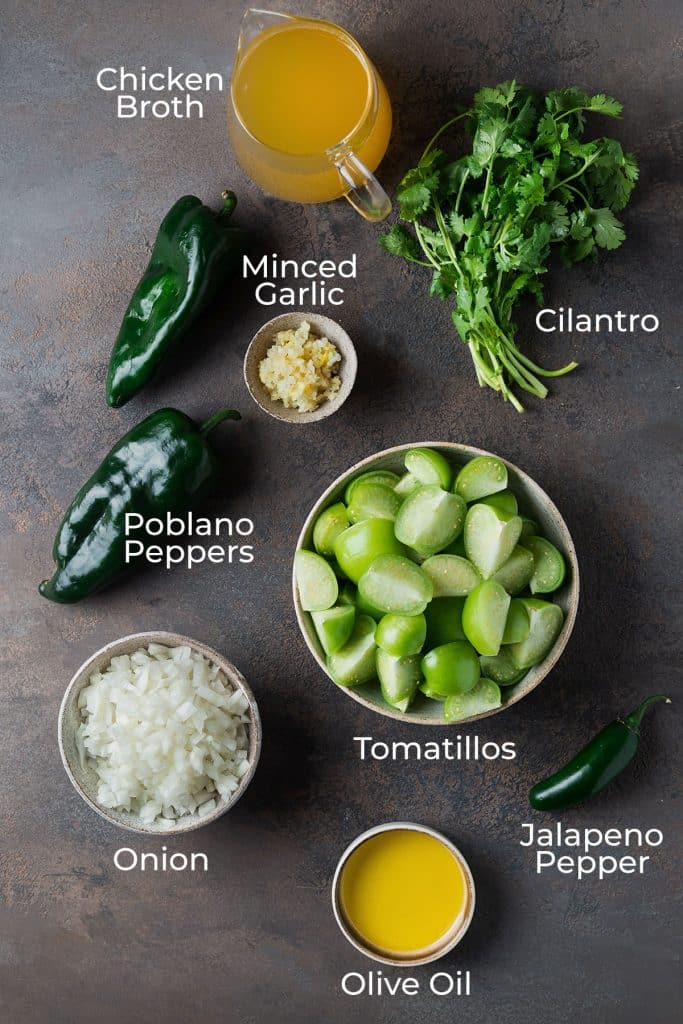 Ingredients to make verde sauce (green sauce) for pozole.
