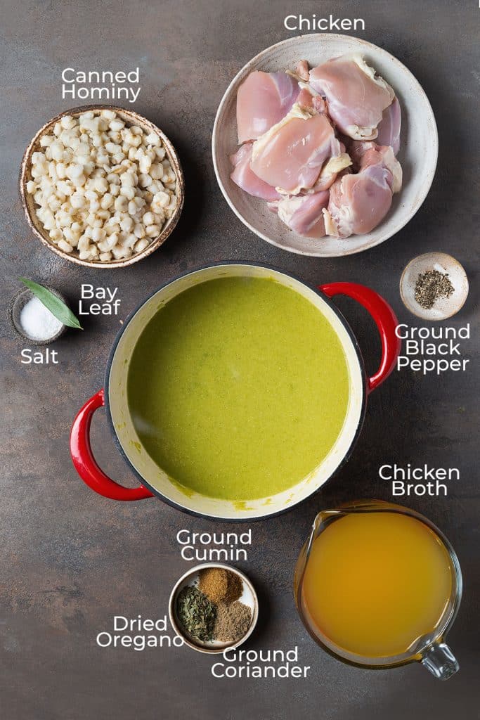 Ingredients to make pozole verde de pollo