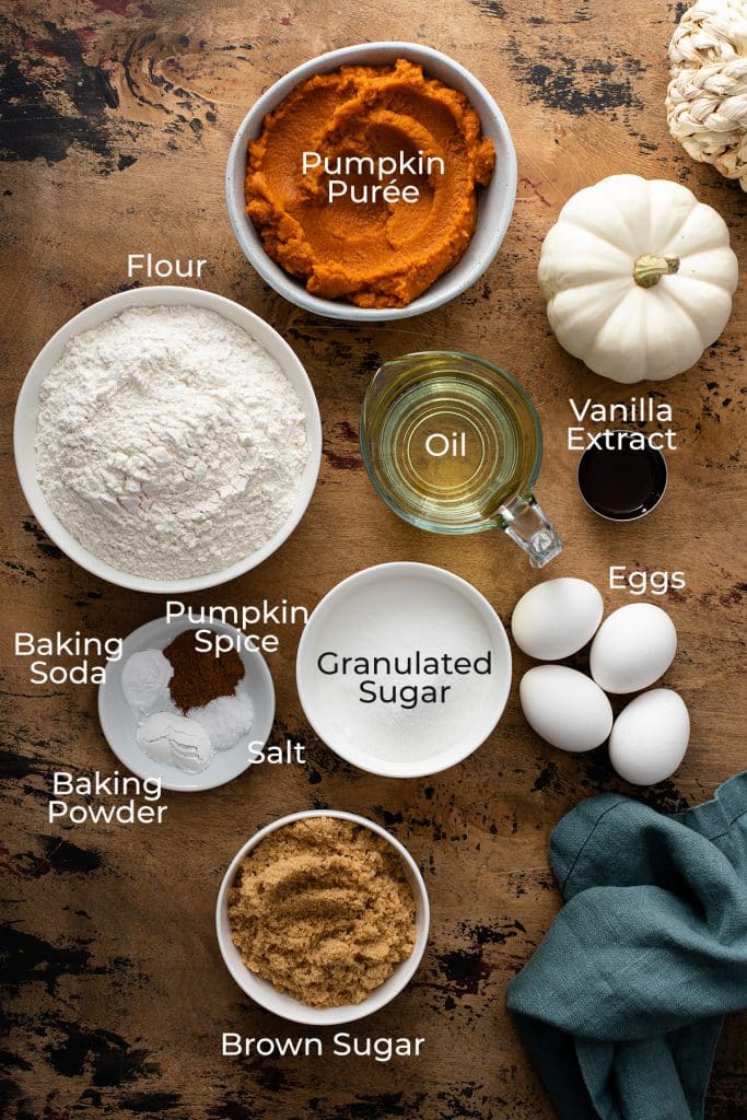 Ingredients for the pumpkin bundt cake.