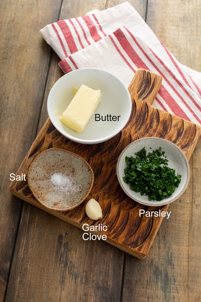 Ingredients to make garlic and herb butter.