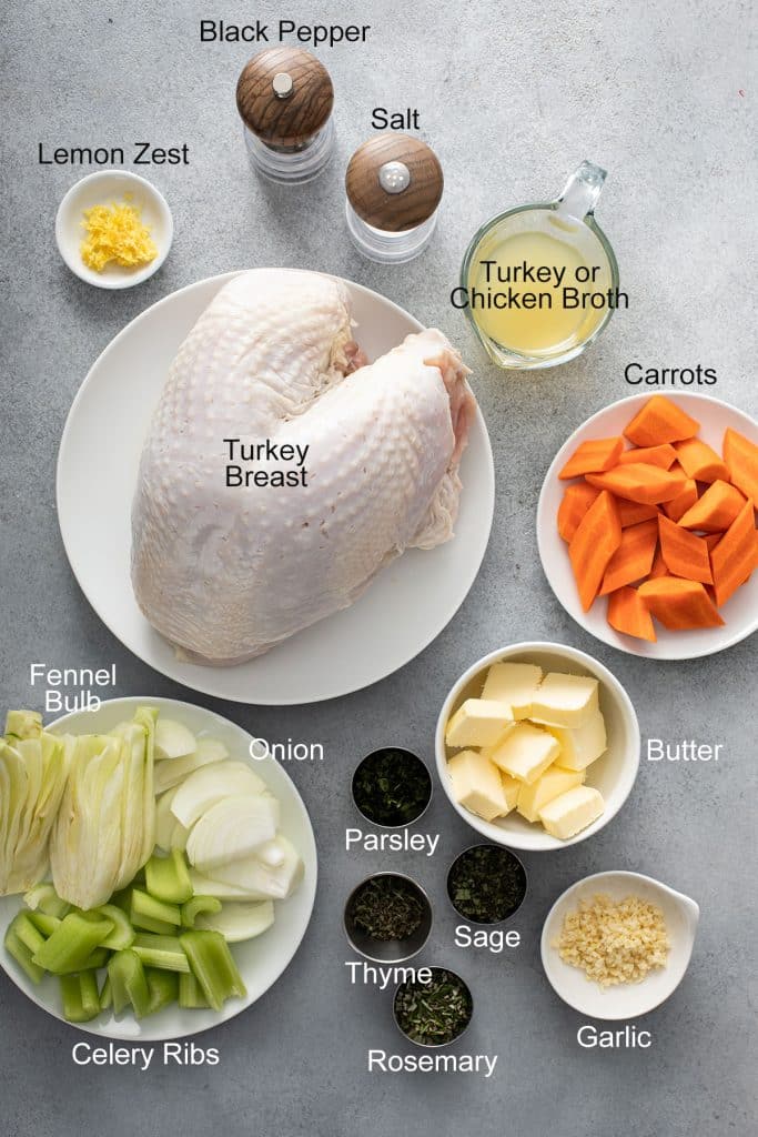 Ingredients needed to roast a turkey breast with pan juices