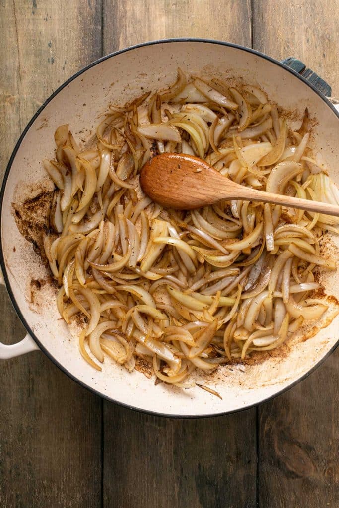 golden brown cooked onion in a large dutch oven.