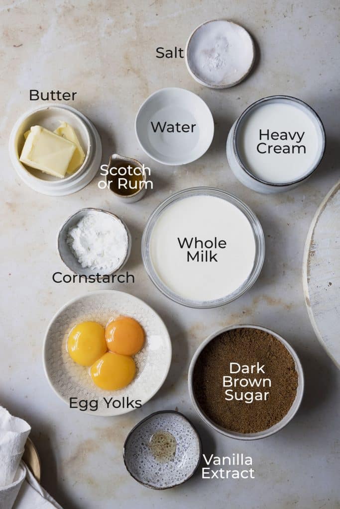Ingredients to make Butterscotch Pudding.